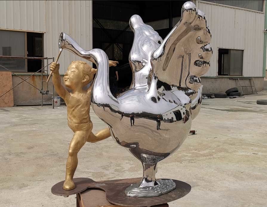 Zeitgenössische Metallstatuen-im Freien allgemeine dekorative Edelstahl-Tier-Skulptur
