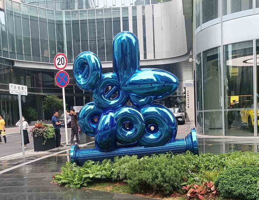 316L Edelstahl Skulptur im abstrakten Design für den Garten mit blauer Einbrennlackierung